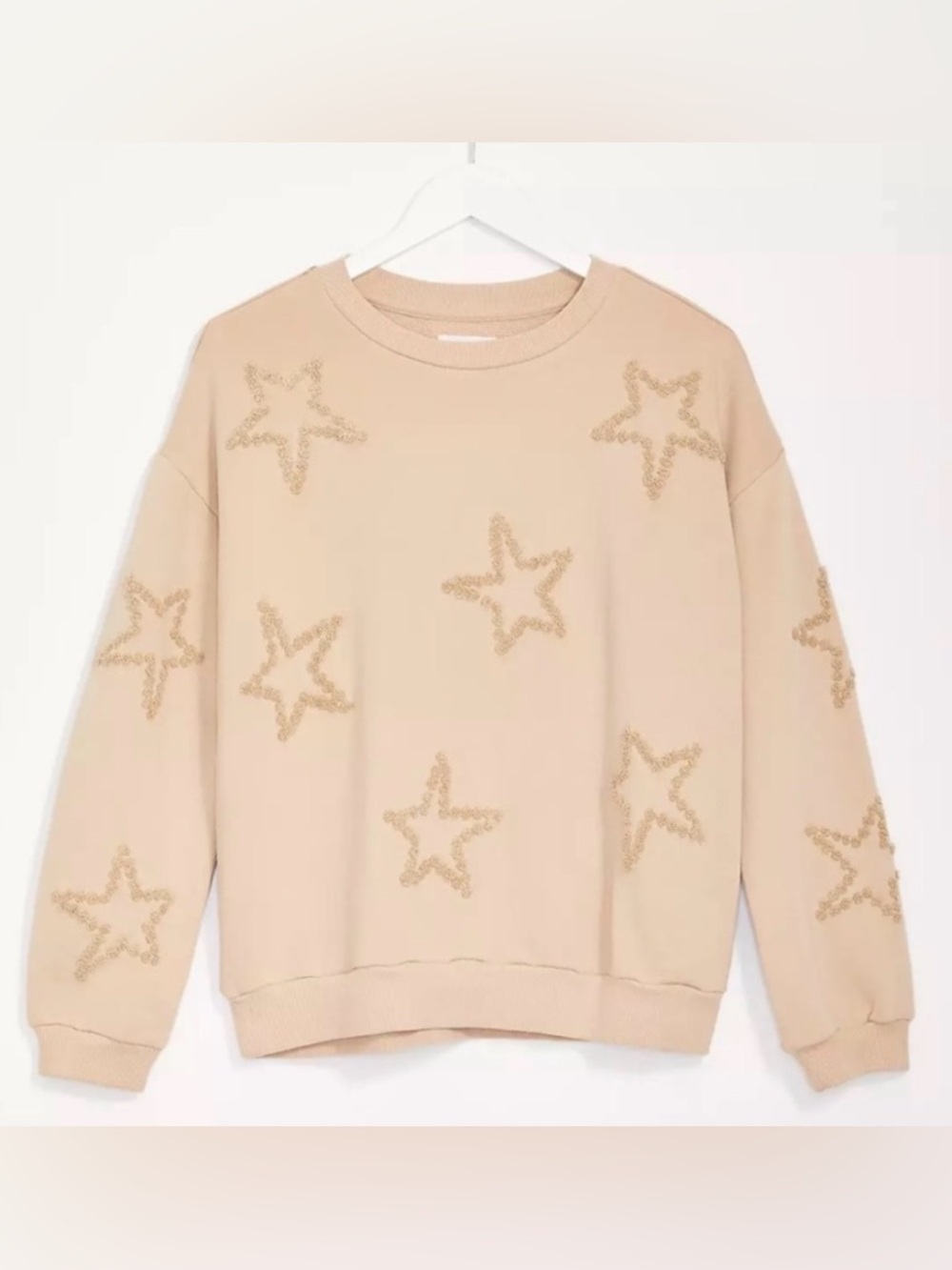 Lou & Grey Stardust Star Print Terry Sweatshirt Size Medium Beige USA July 4th